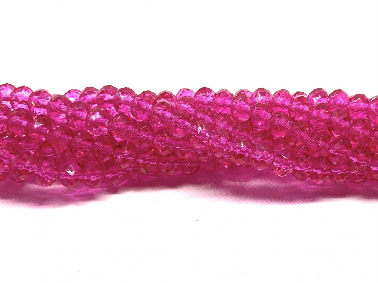 Facetslebne glasperler, klar pink 4x6mm