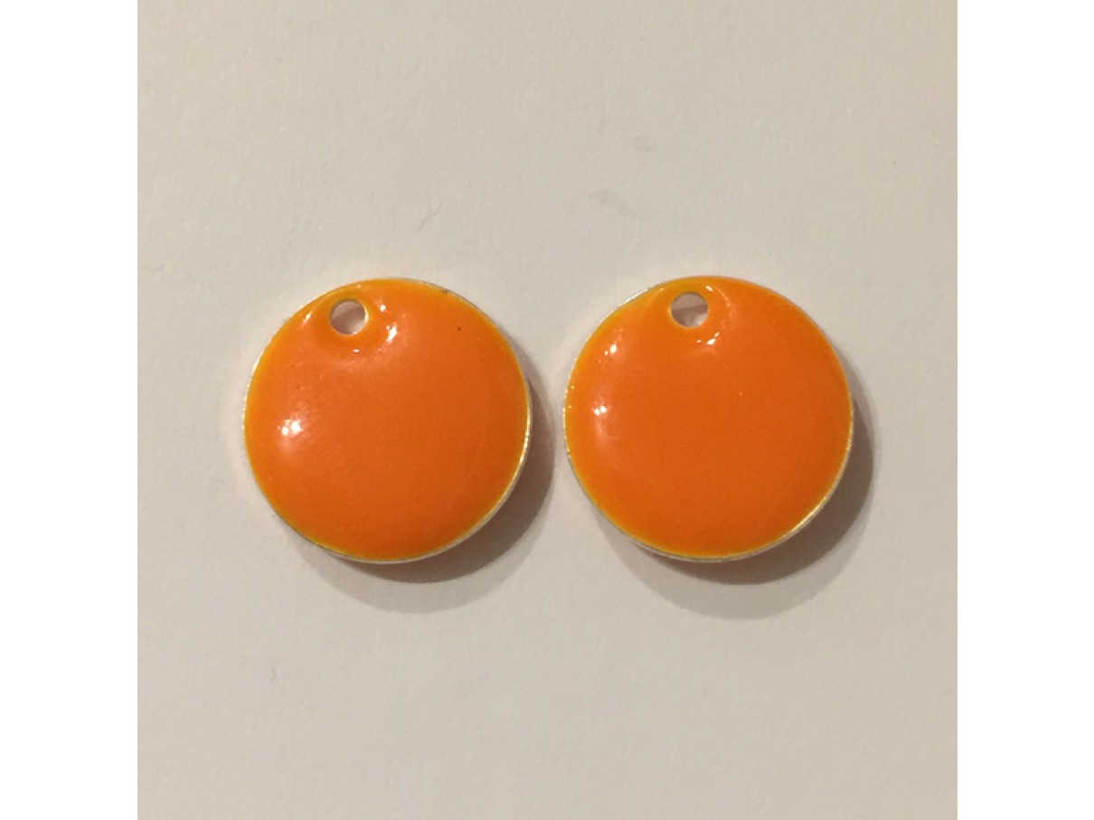 Emalje vedhæng, 12mm rund, 2 stk orange