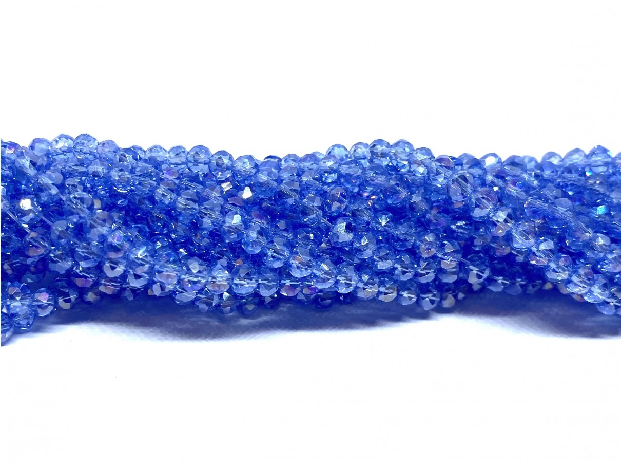 Facetslebne glasperler, klar lys blå AB 2x3mm