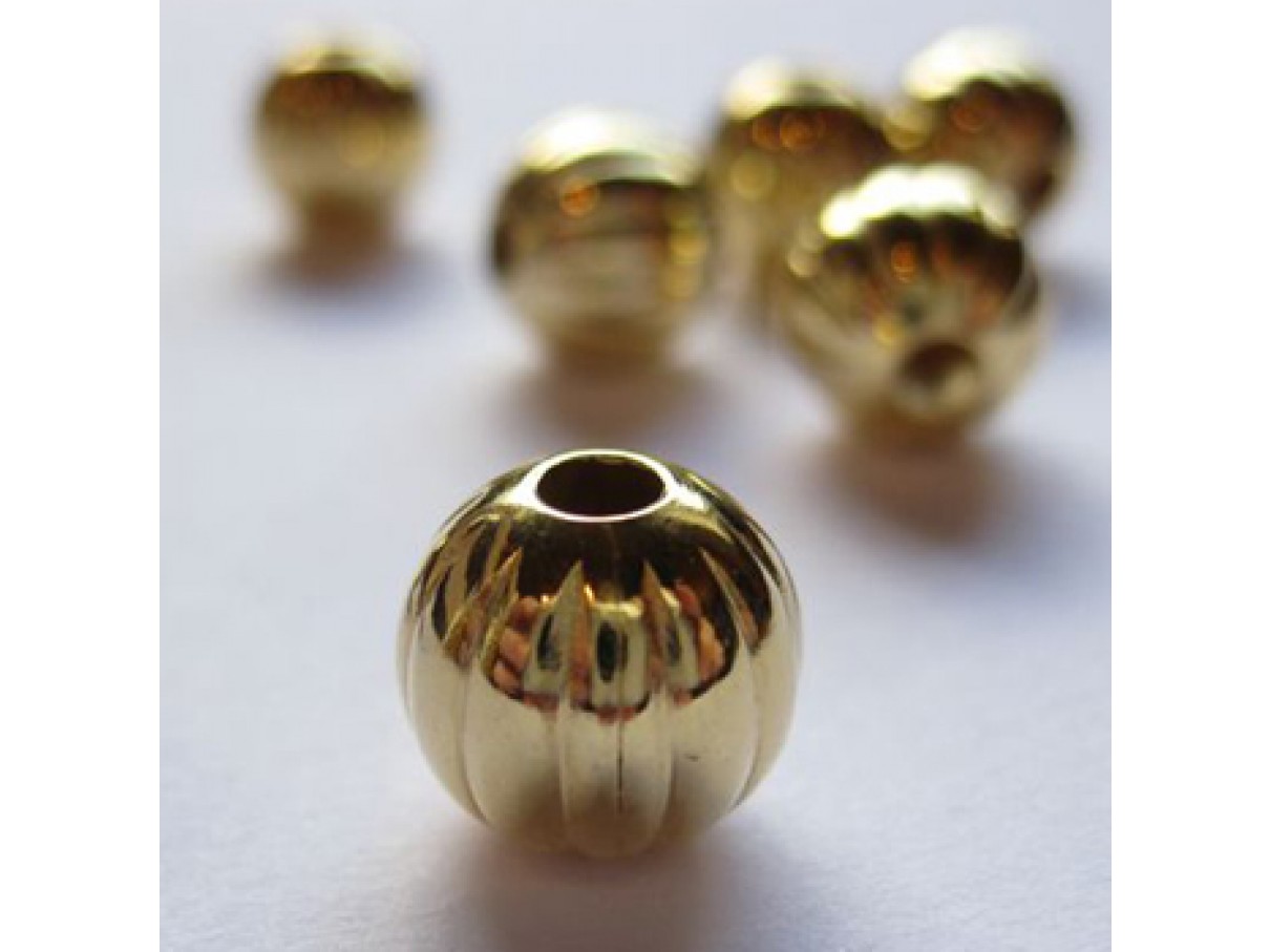 10mm forgyldte rillede perler, 4 stk