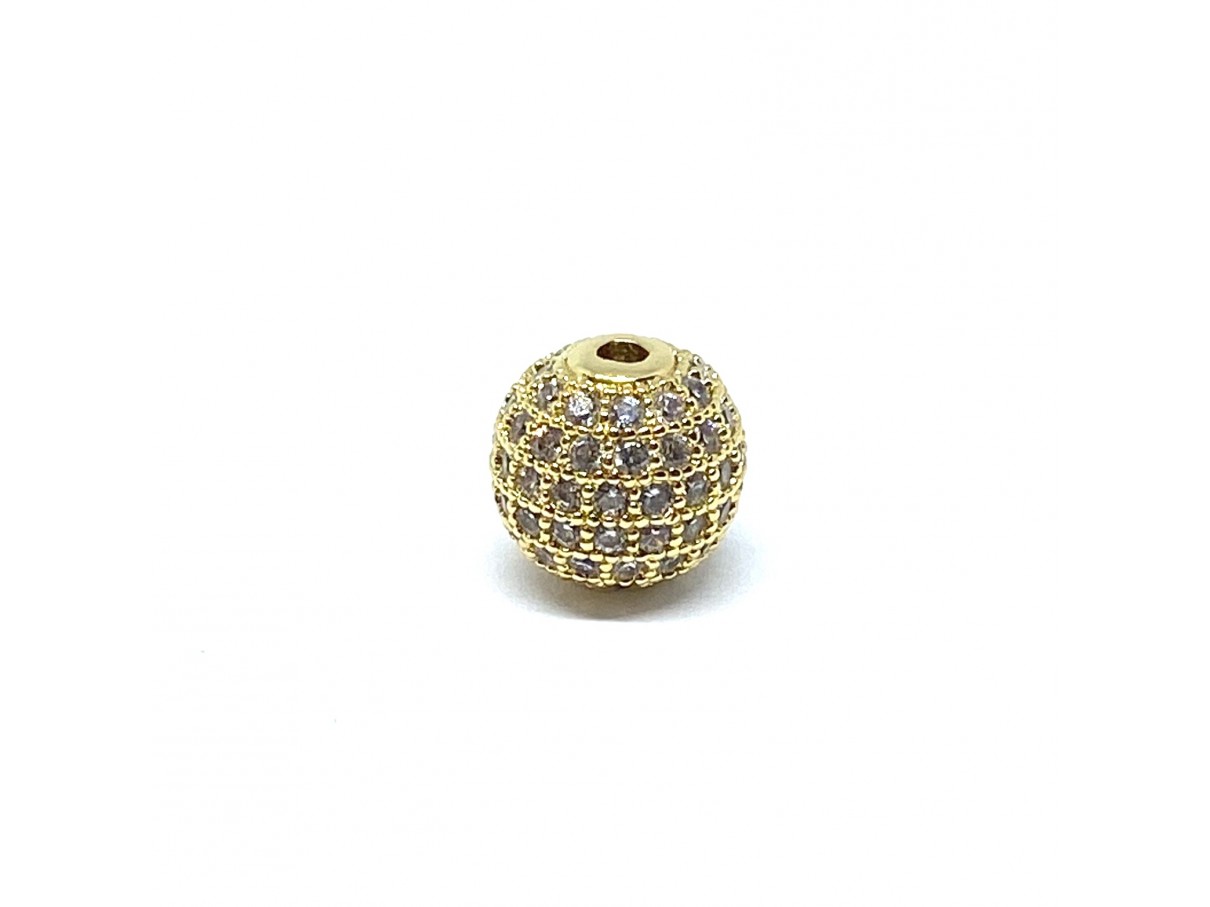 10mm rund perle med klare zirkoner, guldbelagt, 1 stk
