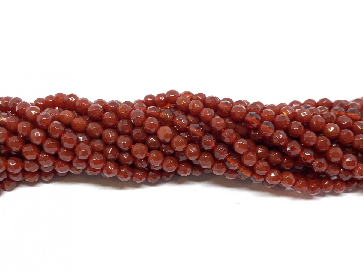 Rød agat, facetslebet rund 3mm, hel streng