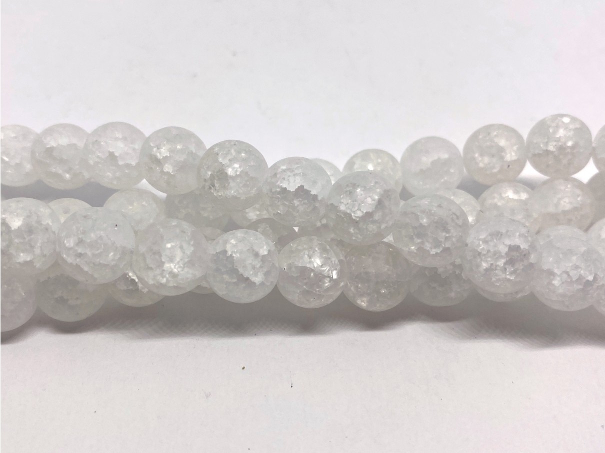 Krakkeleret krystal, mat rund 10mm, 6 perler