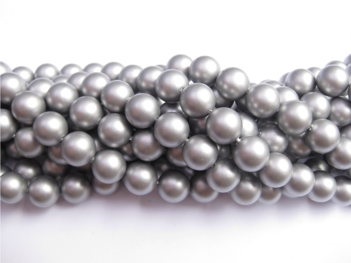 Frosted shell pearl, sølv-grå 8mm