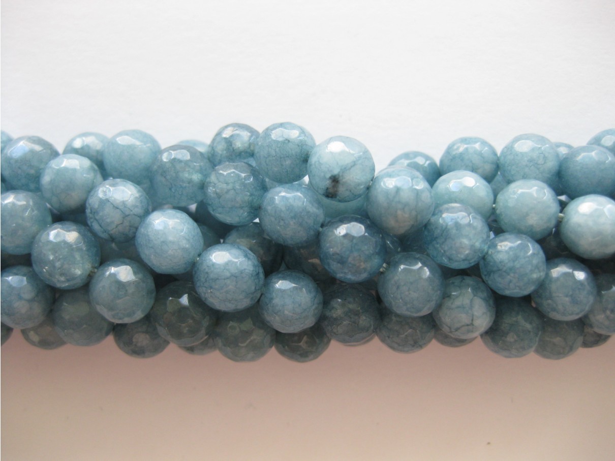 Petrolium blå jade, facetslebet rund 8mm, hel streng