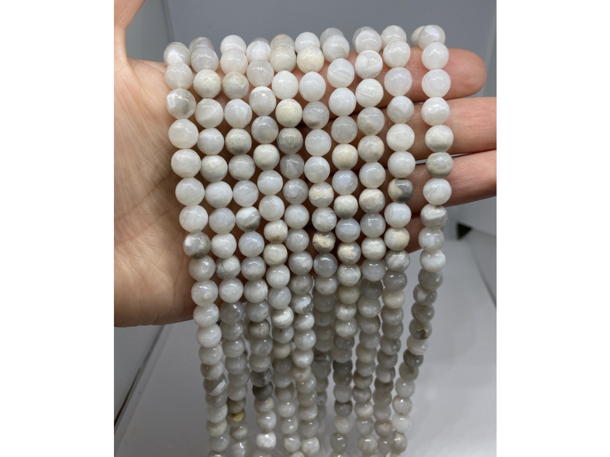 8mm facetslebne perler af hvid crazy agat