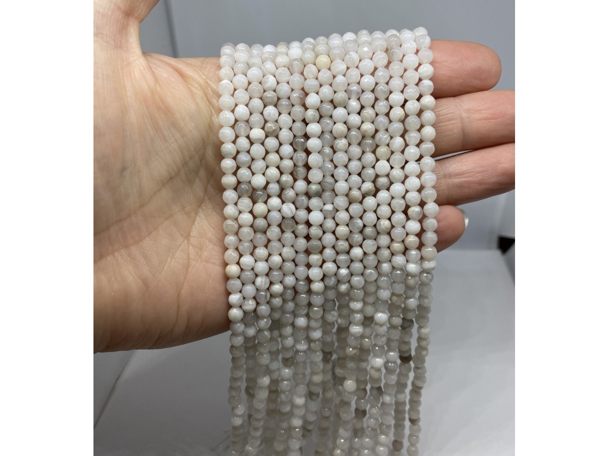 4mm facetslebne perler af hvid crazy agat