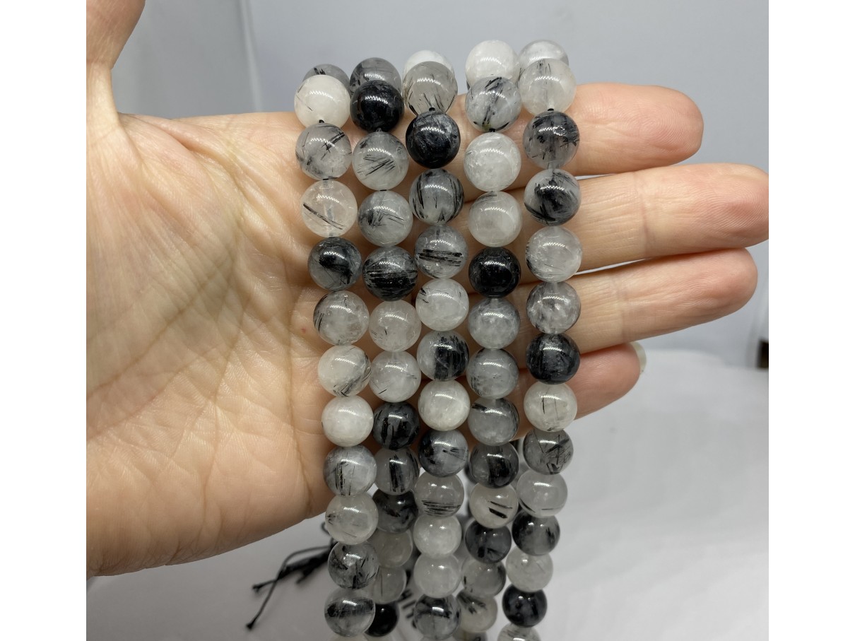 10mm sorte rutilkvarts perler