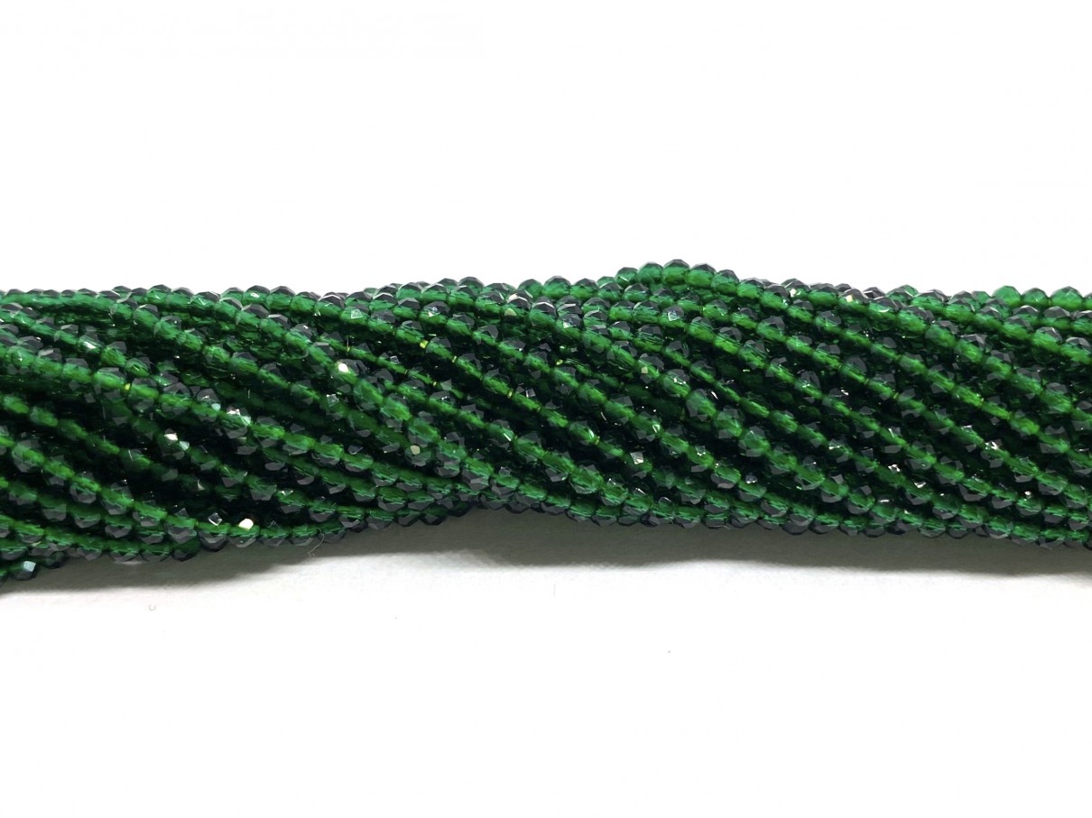 Syntetisk grøn spinel, facetslebet rund 2mm, hel streng