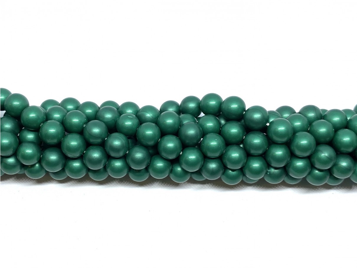 Mat grøn shell pearl, rund 6mm, hel streng