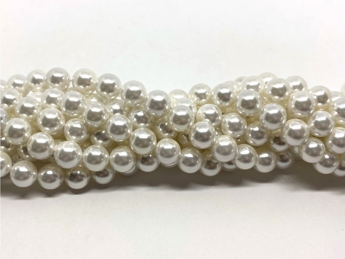 Perle hvide shell pearl, rund 8mm, 10 perler