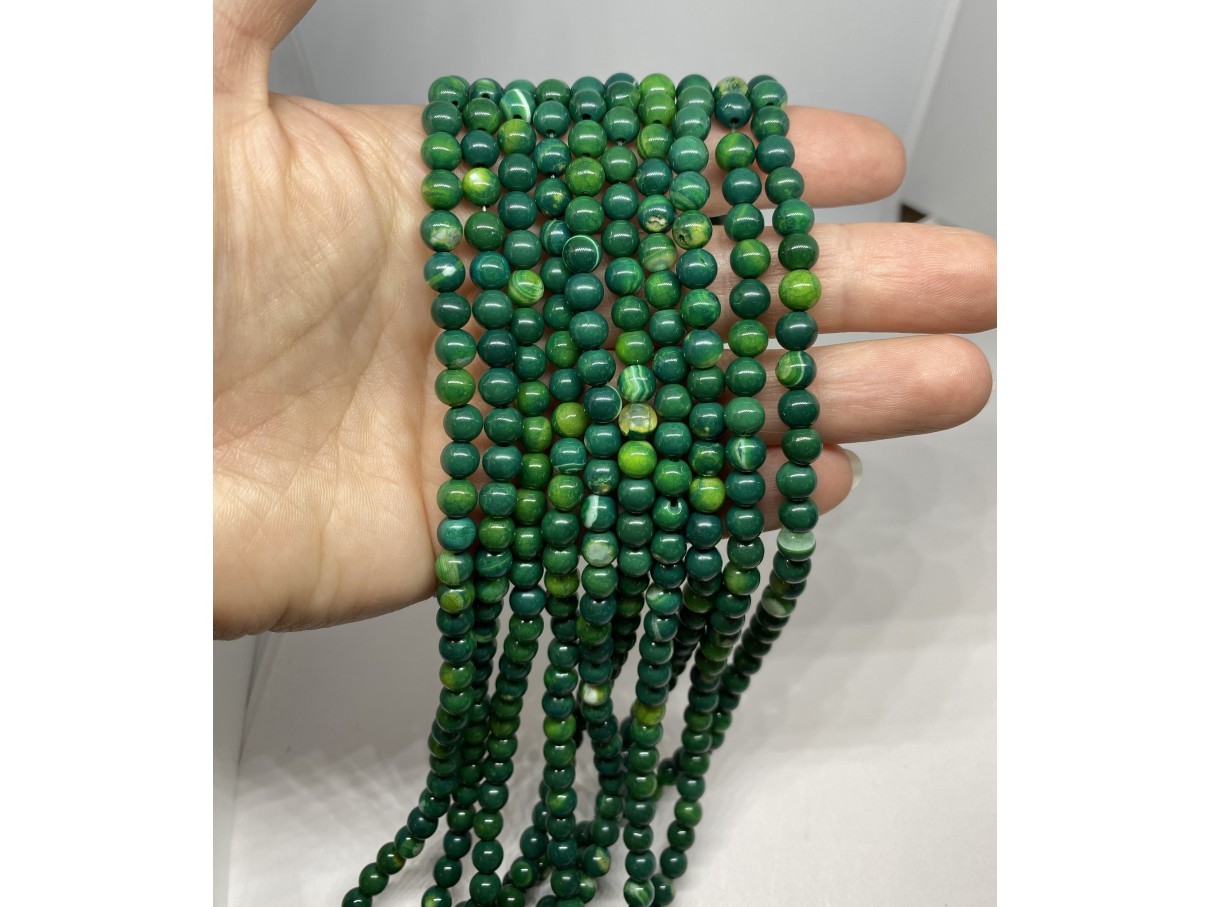 6mm mørke grønne agat perler