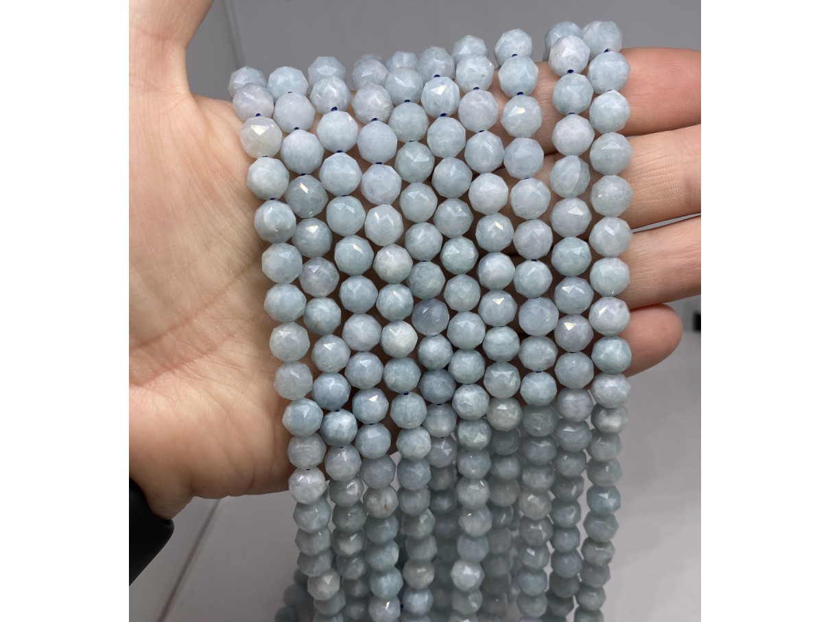 8mm facetslebne aquamarin perler
