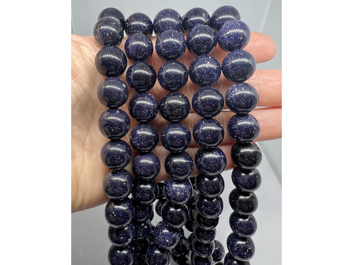 14mm blå goldstone perler