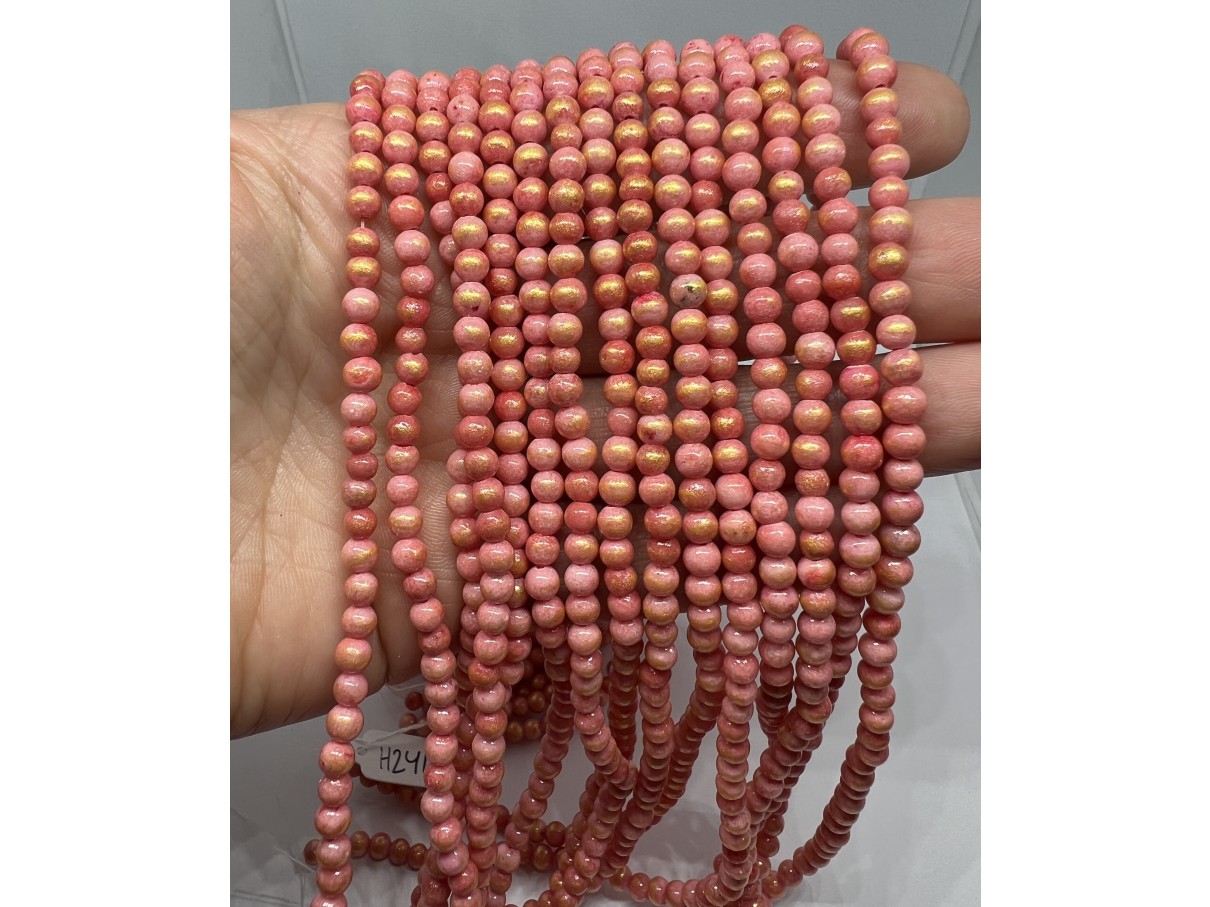 4mm perler i pink koral farvet jade
