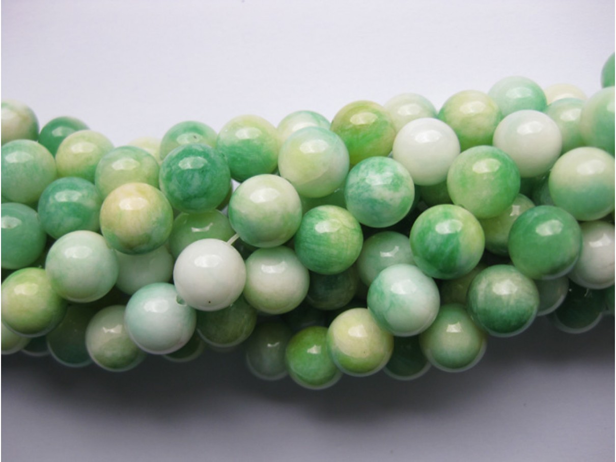 Farvet jade, swirl grøn rund 10mm, hel streng