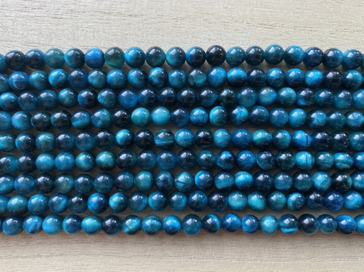 6mm turkis blå tigerøje perler