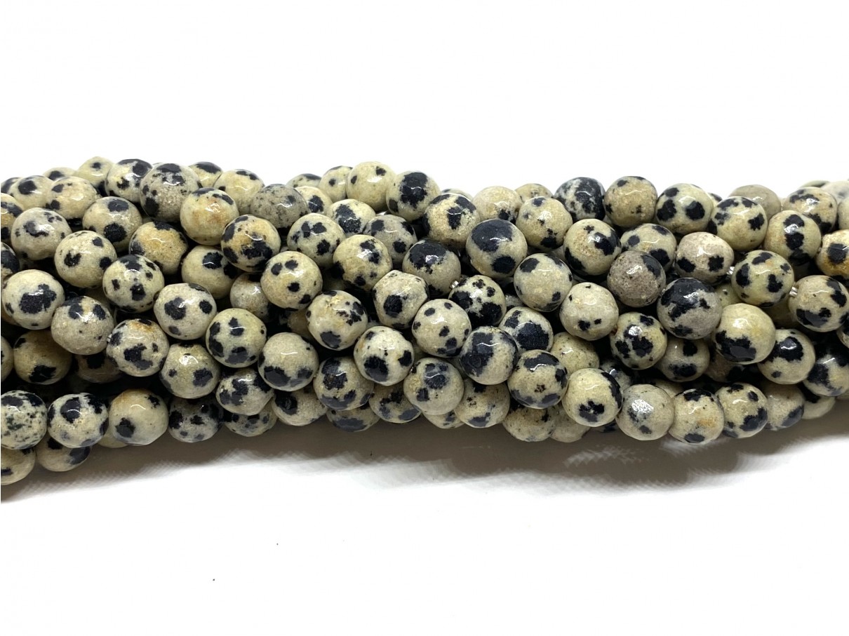 Dalmatiner jaspis, facetslebet rund 6mm, hel streng