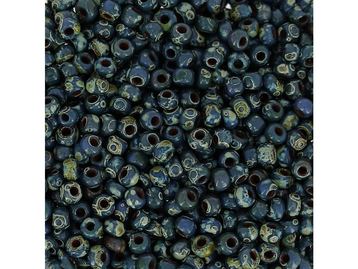 Miyuki Rocailles seed beads, 11/0 Opaque Dark Teal Picasso (4516)