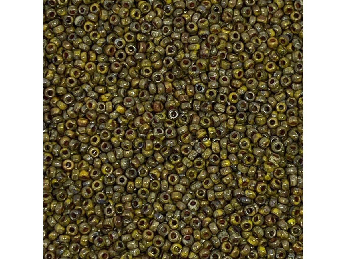 Miyuki Rocailles seed beads, 11/0 Opaque Picasso Dark Yellow (4519)
