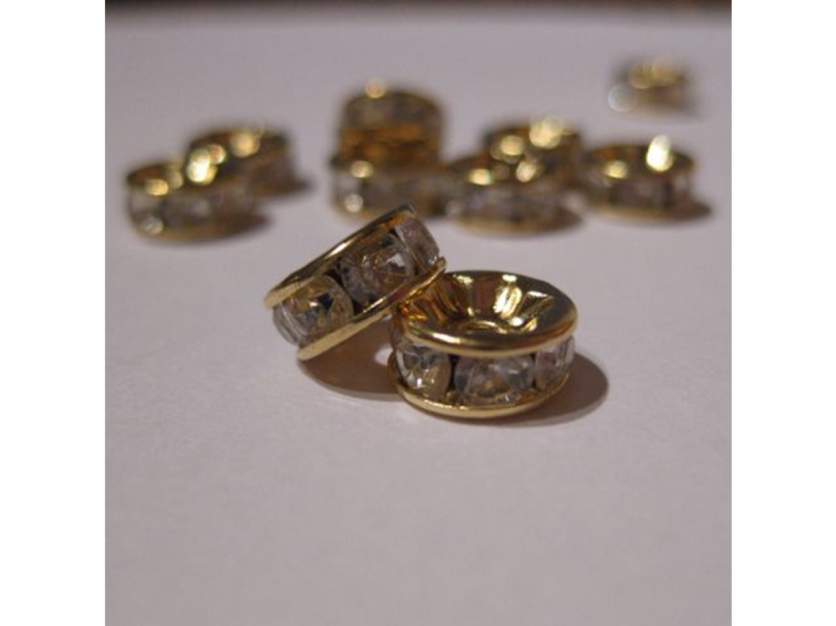 6mm rhinstens rondeller, guldbelagte med klare sten