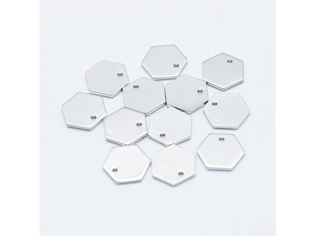 Vedhæng, hexagon, ægte platin belagte, 10x11mm, 10 stk