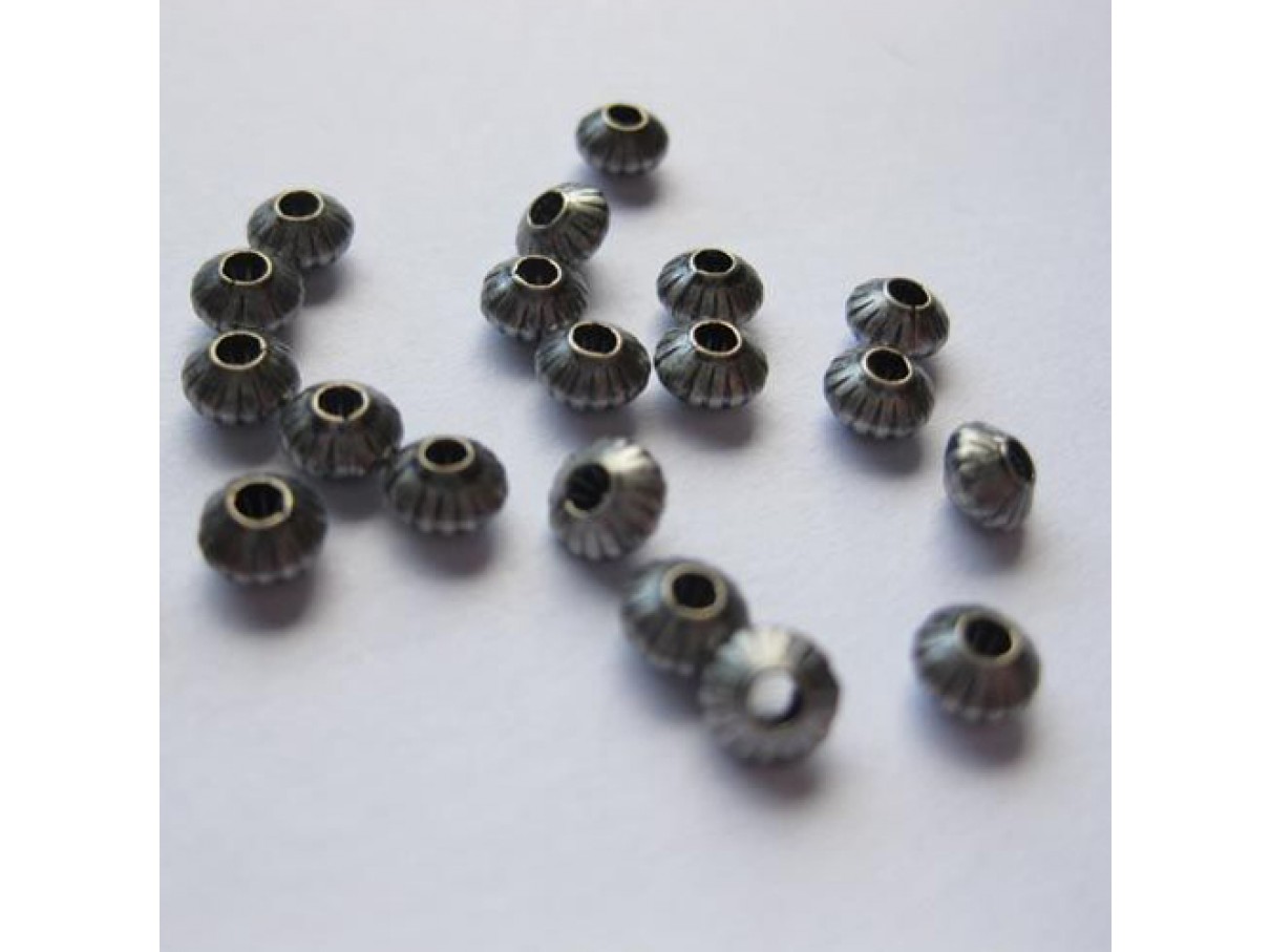 5*3mm antik forsølvede perler med riller, 20 stk