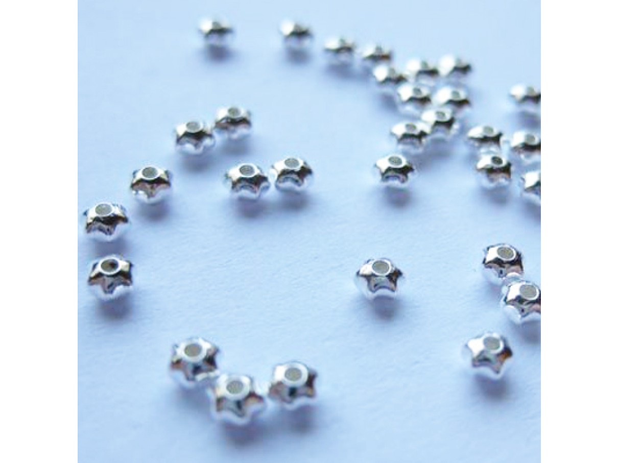 3*2mm forsølvede stjerne perler