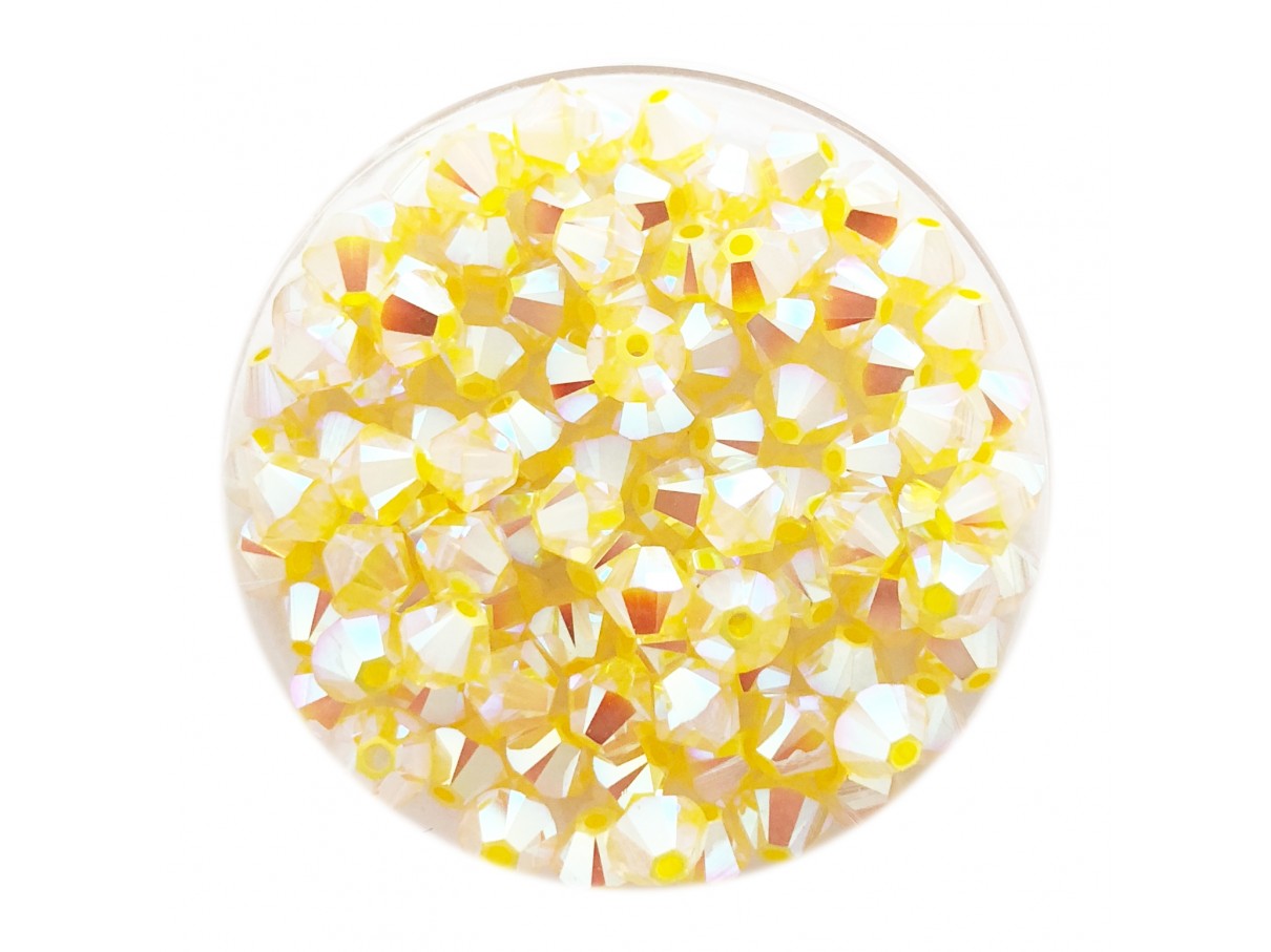 Swarovski crystal 4mm bicone, Yellow Opal AB2X, 10 stk