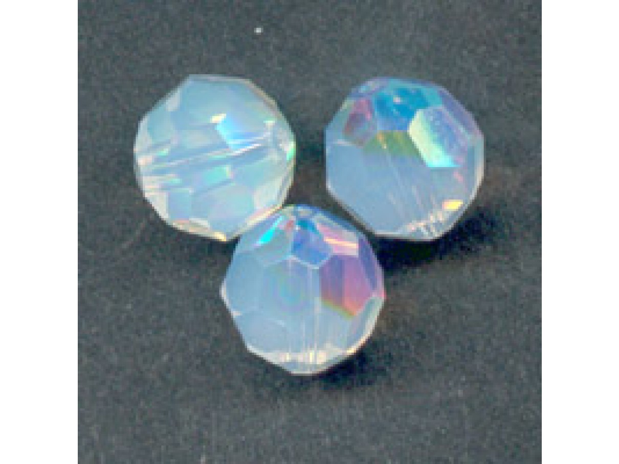 Swarovski crystal, White Opal AB, 6mm facetslebet rund
