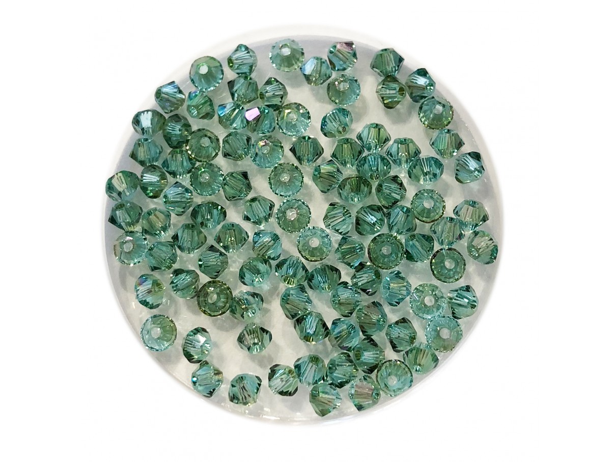 Swarovski crystal 3mm bicone, Light Turquoise Luminous Green, 10 stk