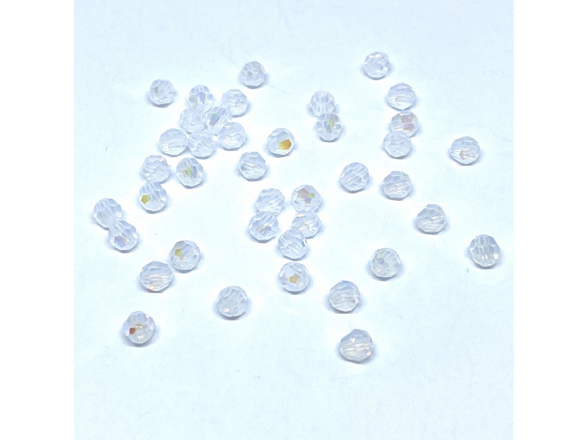 Swarovski crystal, White Opal Shimmer, 4mm facetslebet rund, 1 stk