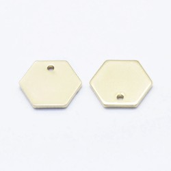 Vedhæng, hexagon, ægte guldbelagte, 10x11mm, 10 stk