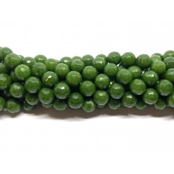 Farvet grøn jade, facetslebet rund 10mm, hel streng
