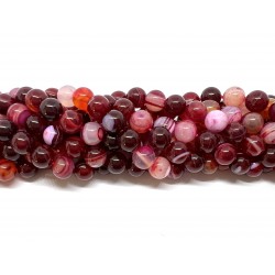 Rød stribet agat, rund 8mm, 37 perler