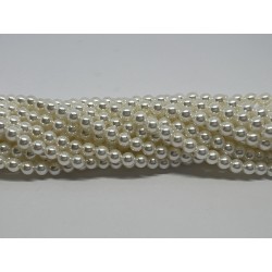 Perle hvide shell pearl, rund 4mm, hel streng