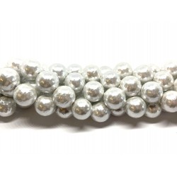 Perle hvide shell pearl, rynket rund 14mm, hel streng