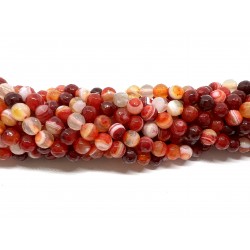 Orange-rød stribet agat, facetslebet rund 6mm, hel streng