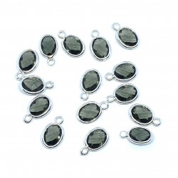 Sølvbelagt glas vedhæng, 12x7mm oval, grå