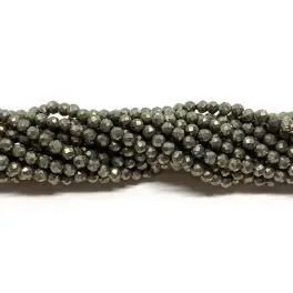 Pyrit, facetslebet rund 3mm, hel streng - Pyrit