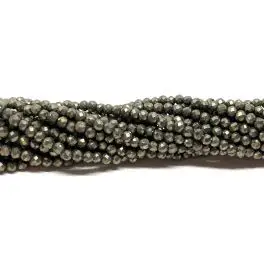 Pyrit, facetslebet rund 2mm, hel streng - Pyrit