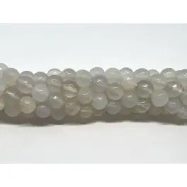 Hvid agat, facetslebet rund 6mm, hel streng - 