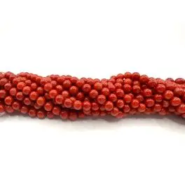 Mørk orange-rød koral, rund 6mm, hel streng - Koral (ægte, farvede)