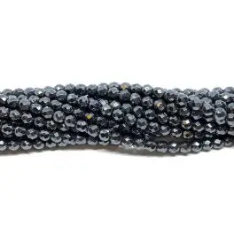 Hæmatit, facetslebet rund 4mm, hel streng - Hæmatit