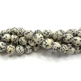 Dalmatiner jaspis, mat rund 12mm, hel streng - Dalmatiner jaspis