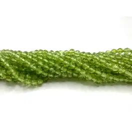 Peridot, facetslebet rund 4mm (A), hel streng - Peridot