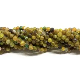 Gul & grøn stribet agat, rund 6mm, hel streng - 