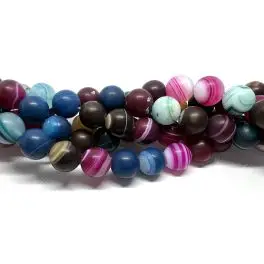 Multifarvet stribet agat, mat rund 12mm, hel streng - 