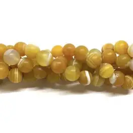 Gul stribet agat, mat rund 12mm, 8 perler - 