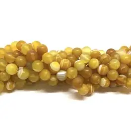 Gul stribet agat, mat rund 10mm, hel streng - 